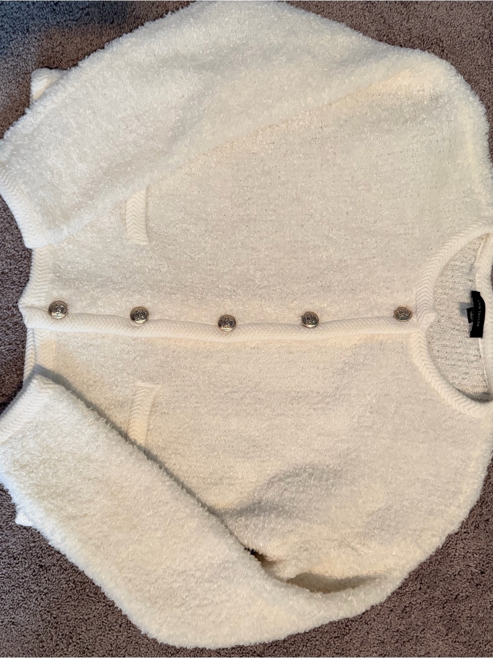 Ann Taylor Cream Textured Button Cardigan